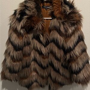 Multi neutral faux fur coat
